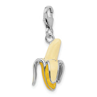 Amore LaVita Sterling Silver Enameled 3-D Peeled Banana with Lobster Clasp Charm