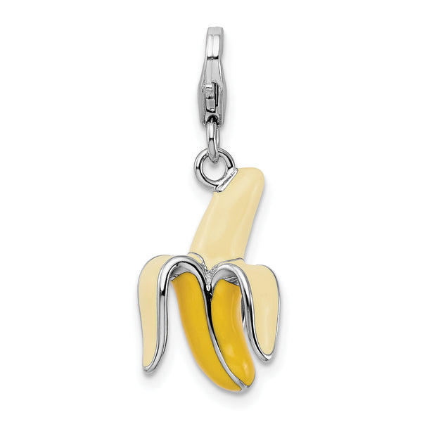 Amore LaVita Sterling Silver Enameled 3-D Peeled Banana with Lobster Clasp Charm