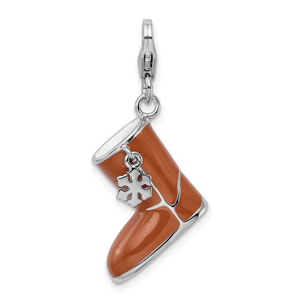 Sterling Silver Enameled 3-D Snow Boot W/Lobster Claw Clasp Clasp Charm Charms