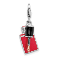 Sterling Silver Enameled 3-D Fingernail Polish W/Lobster Claw Clasp Clasp Charm Charms
