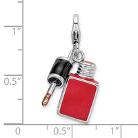 Sterling Silver Enameled 3-D Fingernail Polish W/Lobster Claw Clasp Clasp Charm Charms