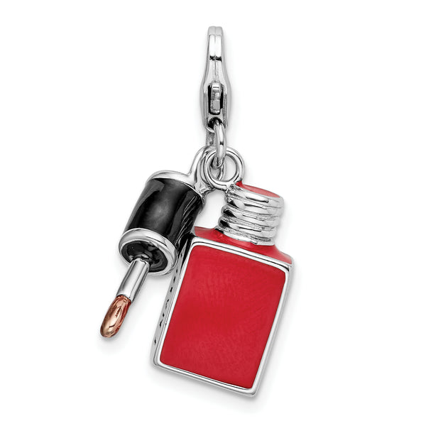 Sterling Silver Enameled 3-D Fingernail Polish W/Lobster Claw Clasp Clasp Charm Charms