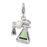 Goldia Sterling Silver 3-d Perfume Fresh Water Pearl Bottle W/Lobster Claw Clasp Charm
