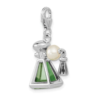 Goldia Sterling Silver 3-d Perfume Fresh Water Pearl Bottle W/Lobster Claw Clasp Charm