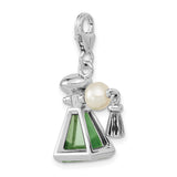Goldia Sterling Silver 3-d Perfume Fresh Water Pearl Bottle W/Lobster Claw Clasp Charm