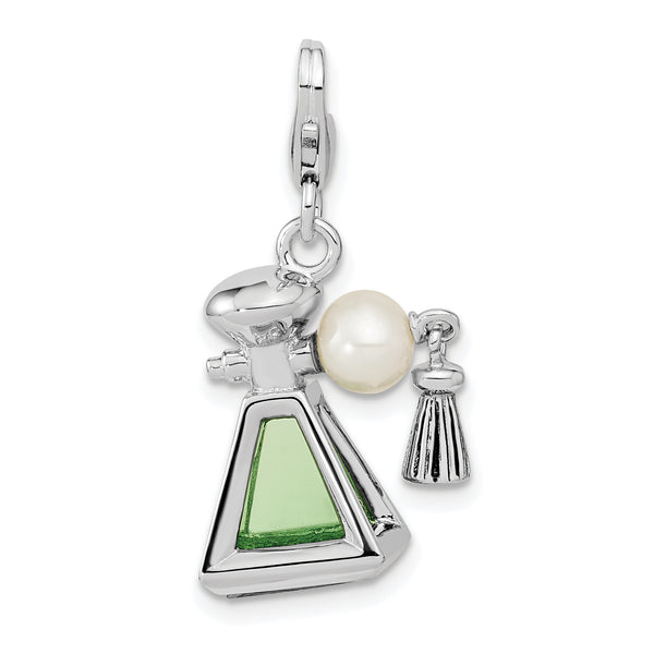Goldia Sterling Silver 3-d Perfume Fresh Water Pearl Bottle W/Lobster Claw Clasp Charm