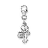 925 Sterling Silver Heart Cross and Key with Lobster Clasp Charm