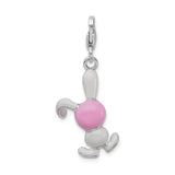 Sterling Silver Enameled 3-D Bunny W/Lobster Claw Clasp Clasp Charm Charms
