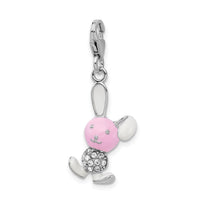 Sterling Silver Enameled 3-D Bunny W/Lobster Claw Clasp Clasp Charm Charms