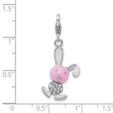 Sterling Silver Enameled 3-D Bunny W/Lobster Claw Clasp Clasp Charm Charms