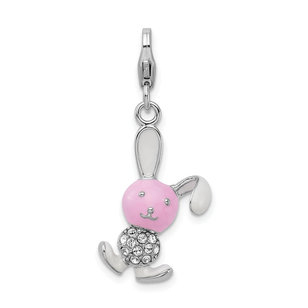 Sterling Silver Enameled 3-D Bunny W/Lobster Claw Clasp Clasp Charm Charms