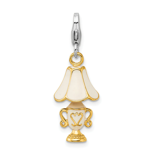 Amore LaVita Sterling Silver Enameled 3-D Gold Plated Lamp with Lobster Clasp Charm