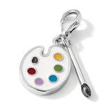 Sterling Silver Enameled 3-D Palette And Brush W/Lobster Claw Clasp Clasp Charm Charms