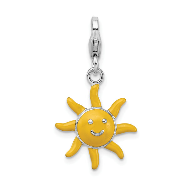 Amore LaVita Sterling Silver Enameled 3-D Sunshine with Lobster Clasp Charm