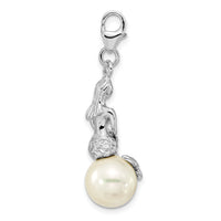 Sterling Silver 3-D Mermaid & Mother Of Pearl W/Lobster Claw Clasp Clasp Charm Charms