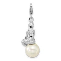 Sterling Silver 3-D Mermaid & Mother Of Pearl W/Lobster Claw Clasp Clasp Charm Charms