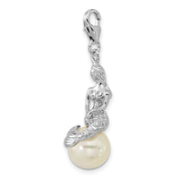Sterling Silver 3-D Mermaid & Mother Of Pearl W/Lobster Claw Clasp Clasp Charm Charms
