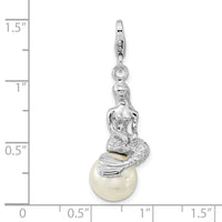Sterling Silver 3-D Mermaid & Mother Of Pearl W/Lobster Claw Clasp Clasp Charm Charms