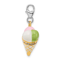 Sterling Silver Enameled 3-D Gold Plated Ice Cream Cone w/Lobster Claw Clasp Clasp Cha