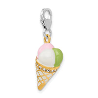 Sterling Silver Enameled 3-D Gold Plated Ice Cream Cone w/Lobster Claw Clasp Clasp Cha