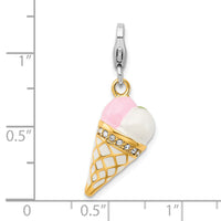 Sterling Silver Enameled 3-D Gold Plated Ice Cream Cone w/Lobster Claw Clasp Clasp Cha