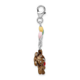 Sterling Silver Enameled 3-D Bear Holding Balloons W/Lobster Claw Clasp Clasp Charm Charms