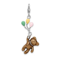Sterling Silver Enameled 3-D Bear Holding Balloons W/Lobster Claw Clasp Clasp Charm Charms