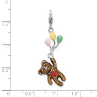 Sterling Silver Enameled 3-D Bear Holding Balloons W/Lobster Claw Clasp Clasp Charm Charms