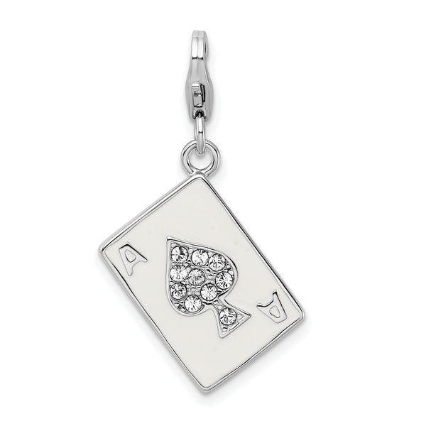 Sterling Silver Enameled 3-D Ace W/Lobster Claw Clasp Clasp Charm Charms