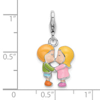 Sterling Silver Enameled Kissing Couple W/Lobster Claw Clasp Clasp Charm Charms