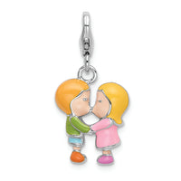 Sterling Silver Enameled Kissing Couple W/Lobster Claw Clasp Clasp Charm Charms