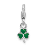 Amore La Vita Sterling Silver Rhodium-pl Green Enameled Clover Charm