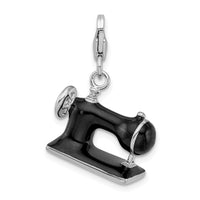 925 Sterling Silver Enameled 3-D Sewing Machine with Lobster Clasp Charm