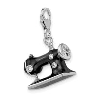 925 Sterling Silver Enameled 3-D Sewing Machine with Lobster Clasp Charm