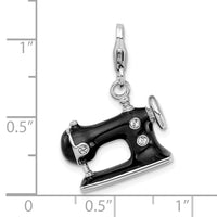 925 Sterling Silver Enameled 3-D Sewing Machine with Lobster Clasp Charm