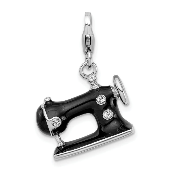 925 Sterling Silver Enameled 3-D Sewing Machine with Lobster Clasp Charm