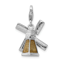 Sterling Silver Enameled 3-D Windmill W/Lobster Claw Clasp Clasp Charm Charms