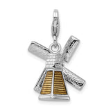 Sterling Silver Enameled 3-D Windmill W/Lobster Claw Clasp Clasp Charm Charms