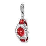 Mother's Day Sterling Silver Amore La Vita Rhodium-pl Red Enameled 3-D Watch Charm