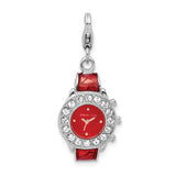 Mother's Day Sterling Silver Amore La Vita Rhodium-pl Red Enameled 3-D Watch Charm