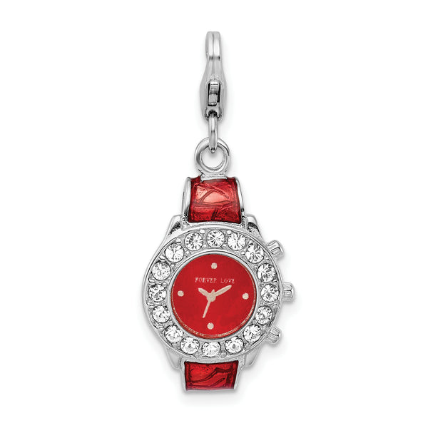 Mother's Day Sterling Silver Amore La Vita Rhodium-pl Red Enameled 3-D Watch Charm