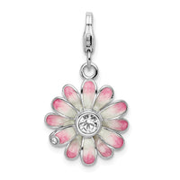 Sterling Silver Enameled Flower W/Lobster Claw Clasp Clasp Charm Charms