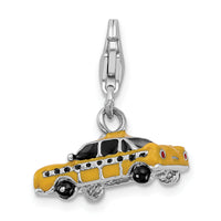 Sterling Silver Enameled Taxi Cab W/Lobster Claw Clasp Clasp Charm Charms