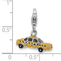 Sterling Silver Enameled Taxi Cab W/Lobster Claw Clasp Clasp Charm Charms