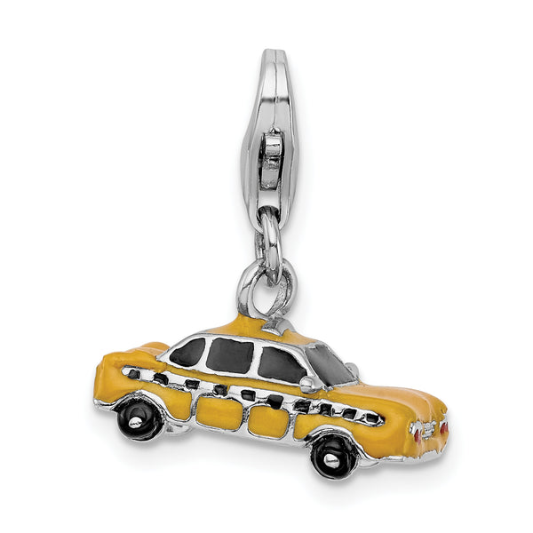 Sterling Silver Enameled Taxi Cab W/Lobster Claw Clasp Clasp Charm Charms