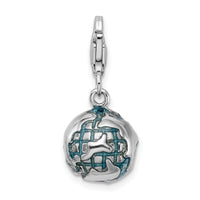 Sterling Silver 3-D Enameled World Globe W/Lobster Claw Clasp Clasp Charm Charms