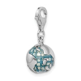 Sterling Silver 3-D Enameled World Globe W/Lobster Claw Clasp Clasp Charm Charms