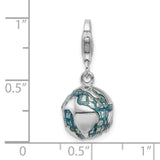 Sterling Silver 3-D Enameled World Globe W/Lobster Claw Clasp Clasp Charm Charms