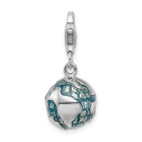 Sterling Silver 3-D Enameled World Globe W/Lobster Claw Clasp Clasp Charm Charms