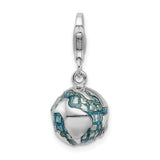 Sterling Silver 3-D Enameled World Globe W/Lobster Claw Clasp Clasp Charm Charms